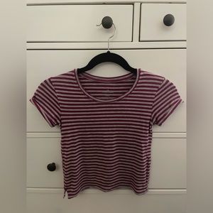 Wet Seal XS Pink & Light Gray Striped Short-Sleeved Shirt